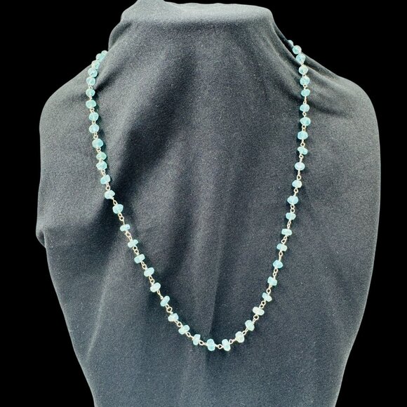 Vtg Aquamarine Gemstone Necklace Sterling Silver Chain & Lobster Clasp Boho - Picture 12 of 14
